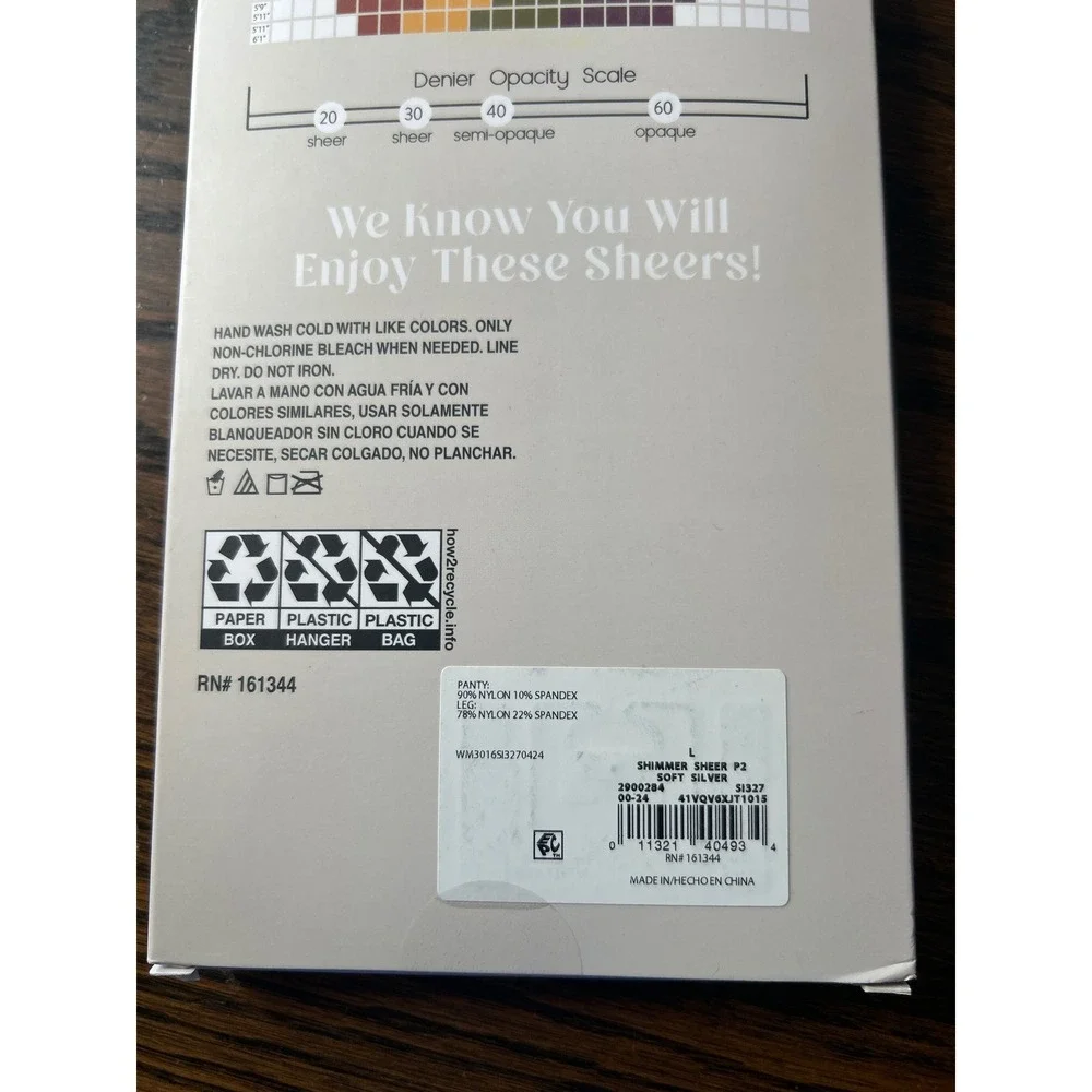 Silk Impressions L 2Pack Sheer Shimmer High Waist Pantyhose Soft Silver 20Denier